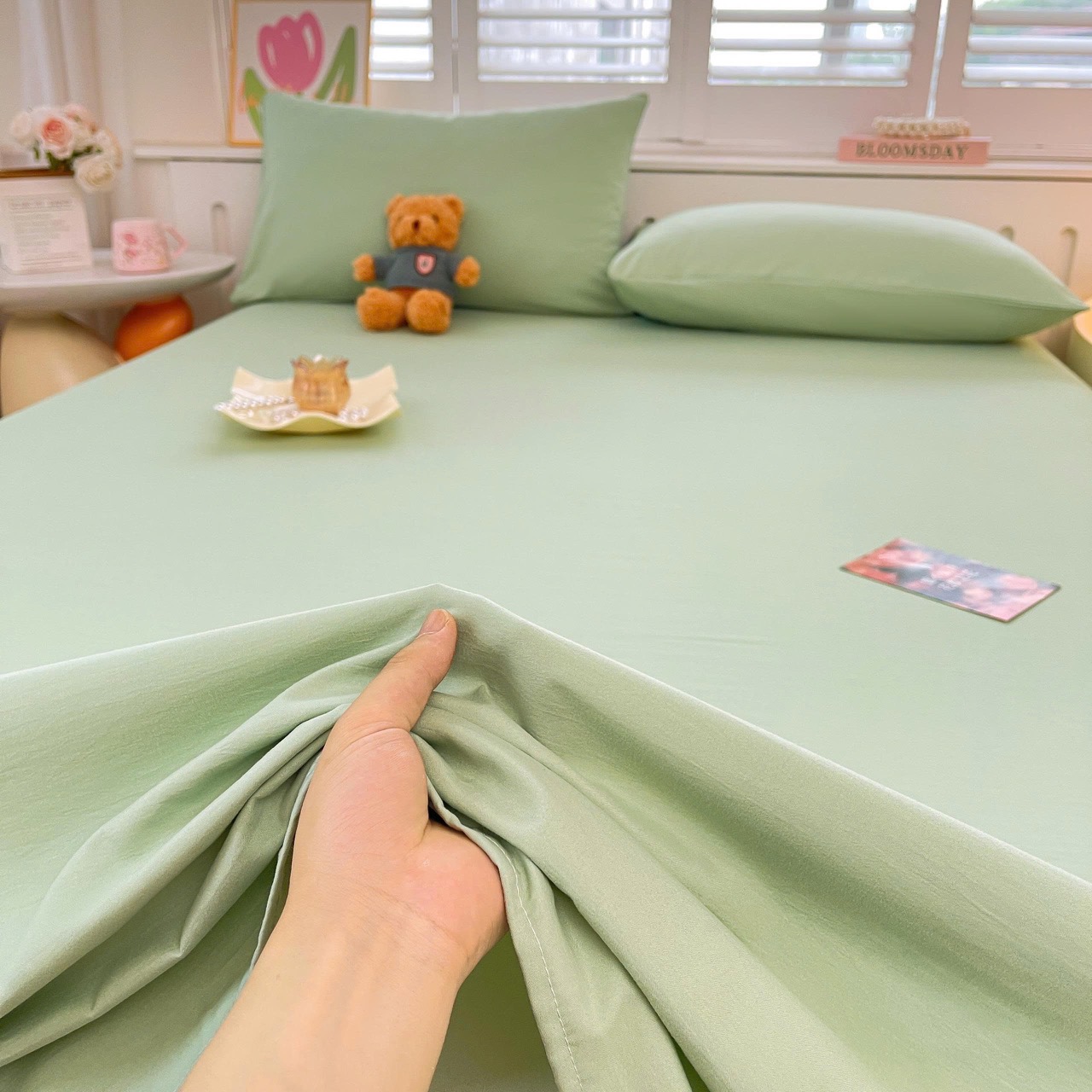 Bộ Ga Gối Đũi Sợi Tre Pastel Màu Xanh Lá - Ảnh 7