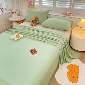 Bộ Ga Gối Đũi Sợi Tre Pastel Màu Xanh Lá