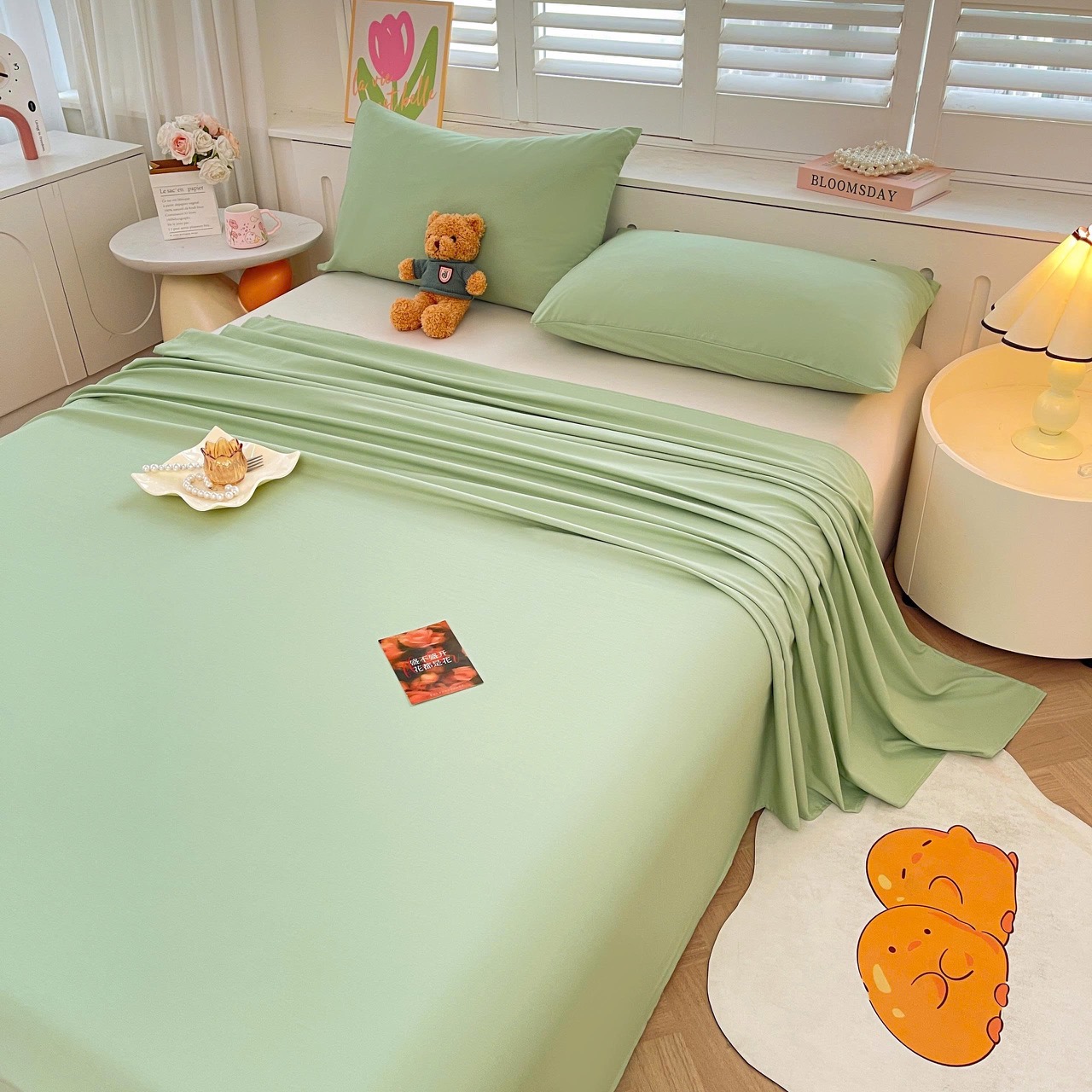 Bộ Ga Gối Đũi Sợi Tre Pastel Màu Xanh Lá