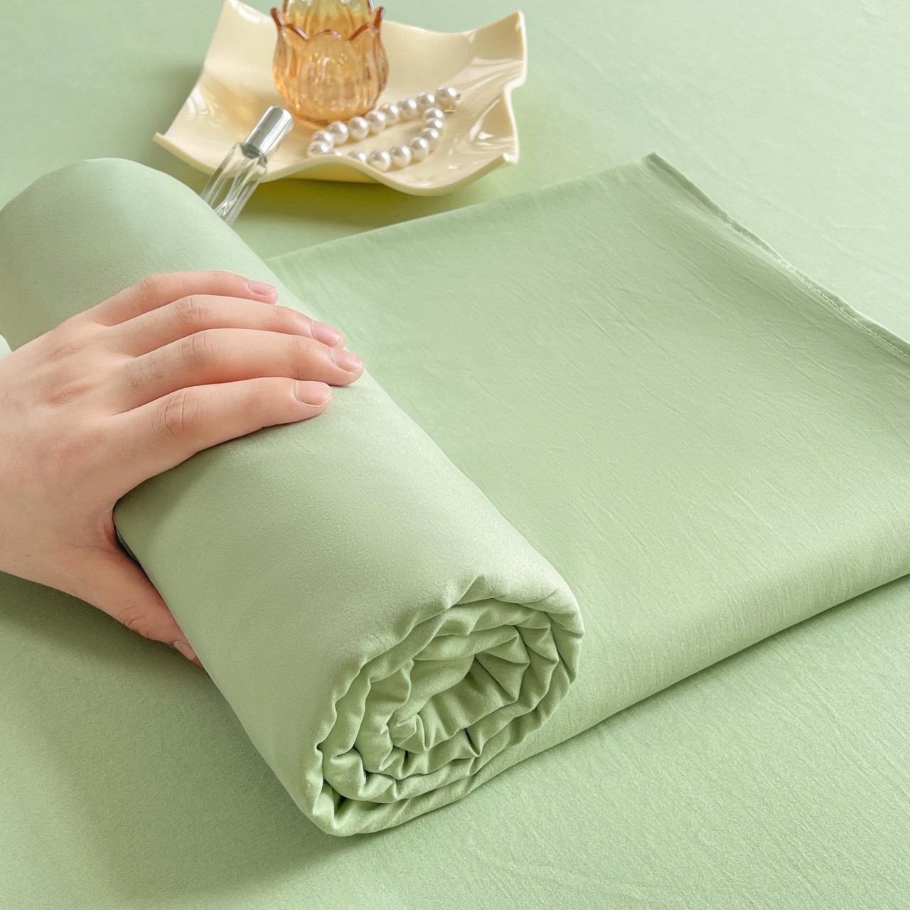 Bộ Ga Gối Đũi Sợi Tre Pastel Màu Xanh Lá - Ảnh 6