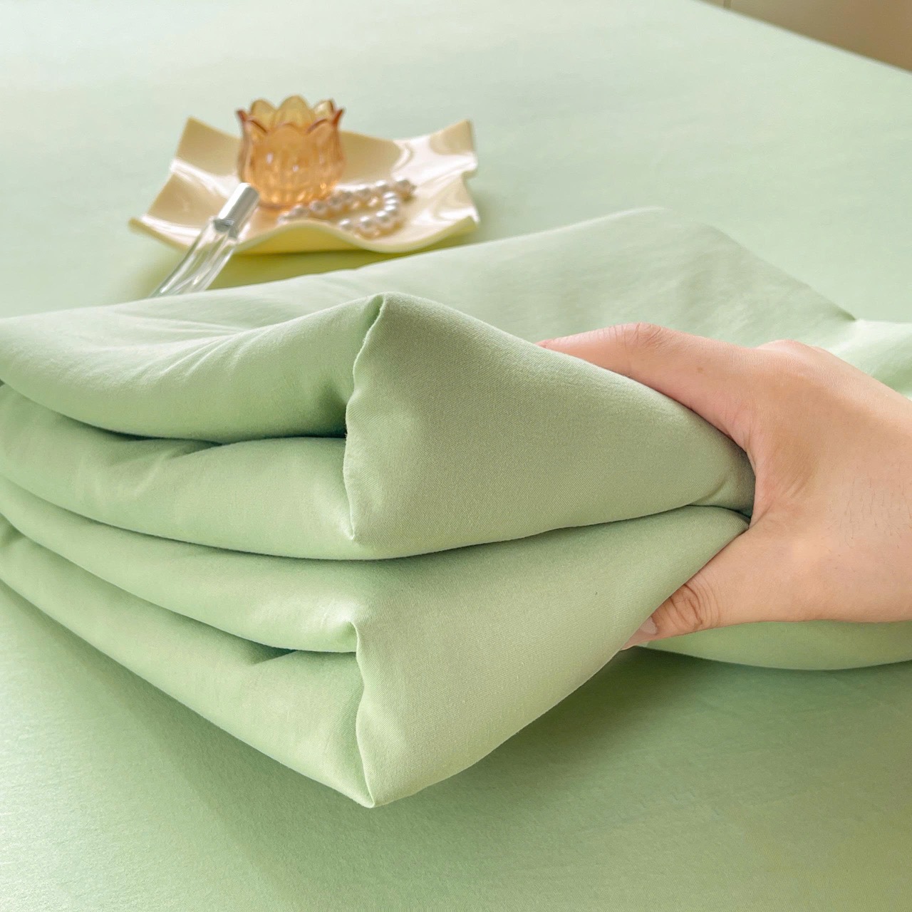 Bộ Ga Gối Đũi Sợi Tre Pastel Màu Xanh Lá - Ảnh 5