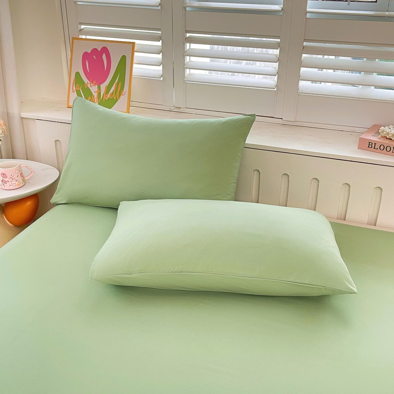 Bộ Ga Gối Đũi Sợi Tre Pastel Màu Xanh Lá - Ảnh 3