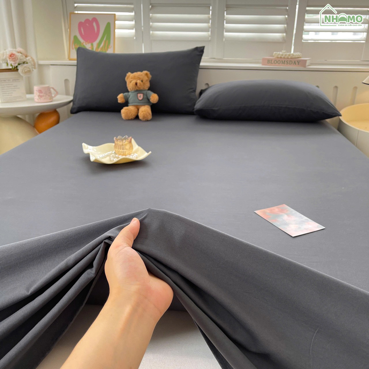 Bộ Ga Gối Đũi Sợi Tre Pastel Màu Đen - Ảnh 11