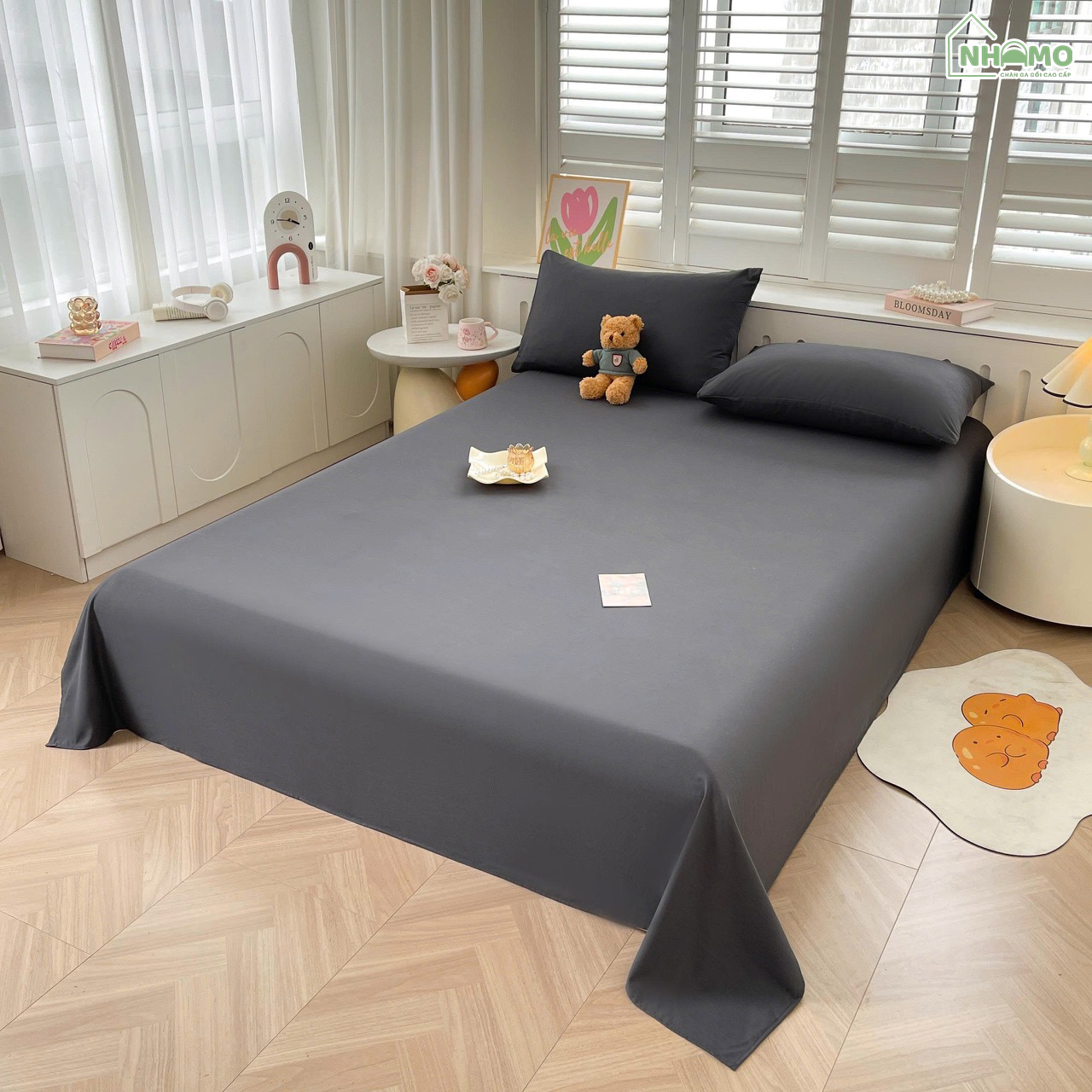 Bộ Ga Gối Đũi Sợi Tre Pastel Màu Đen - Ảnh 10