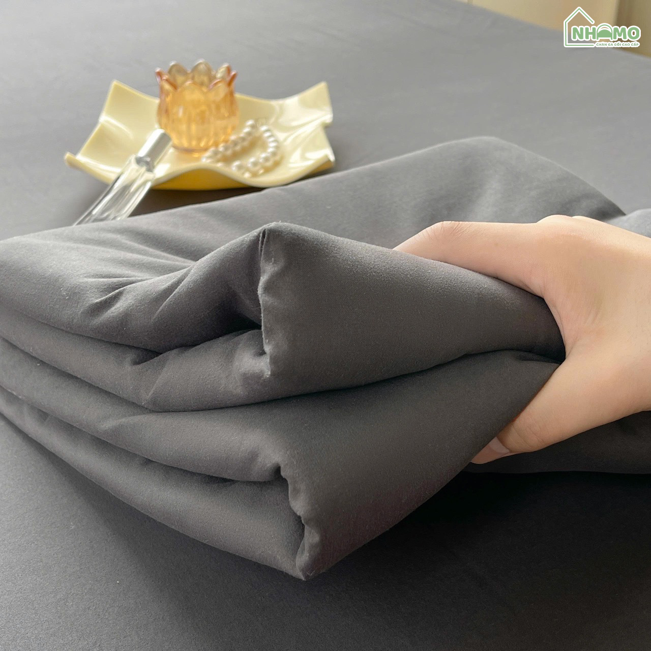 Bộ Ga Gối Đũi Sợi Tre Pastel Màu Đen - Ảnh 8