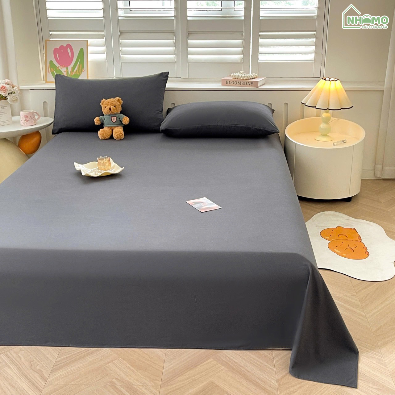 Bộ Ga Gối Đũi Sợi Tre Pastel Màu Đen - Ảnh 7