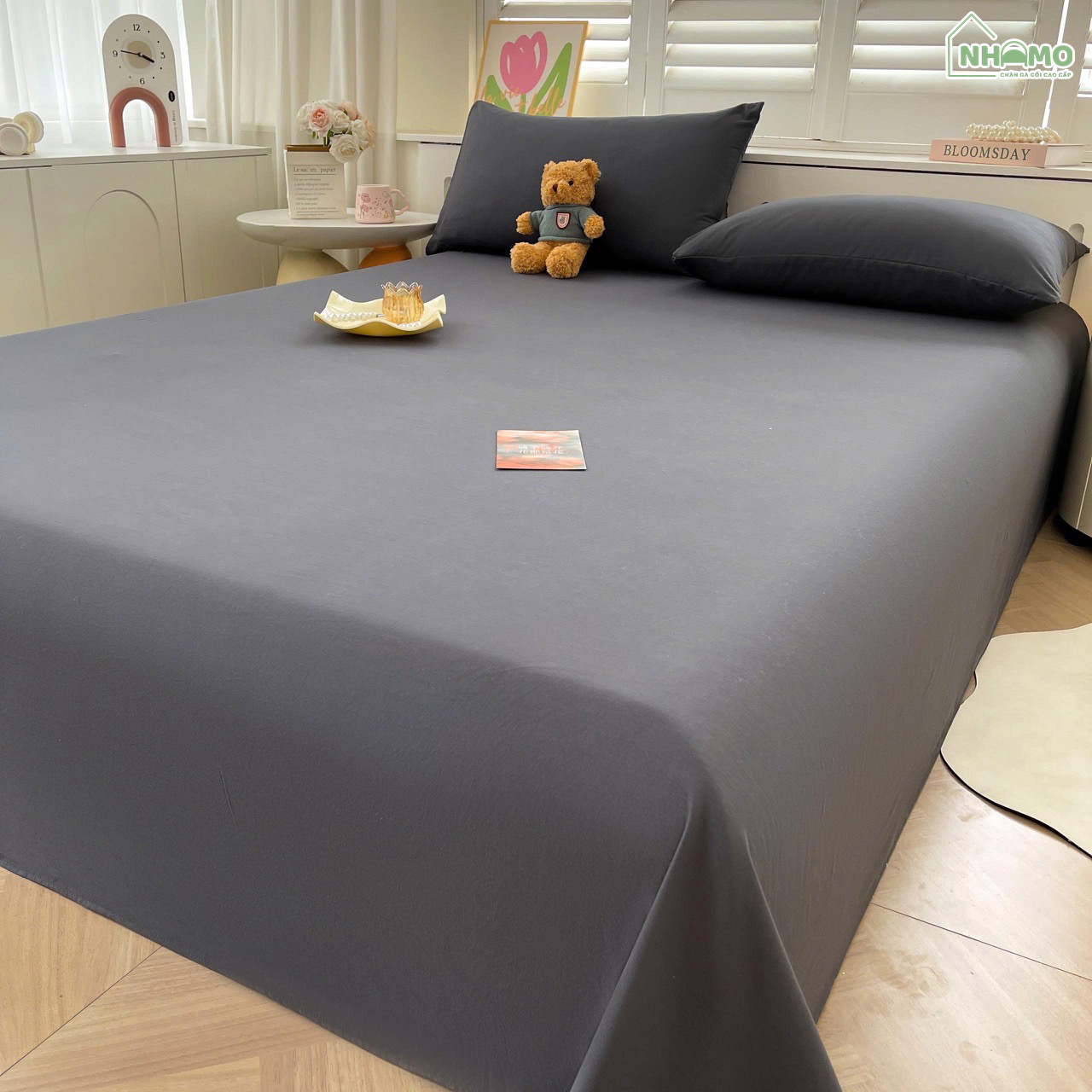 Bộ Ga Gối Đũi Sợi Tre Pastel Màu Đen - Ảnh 5