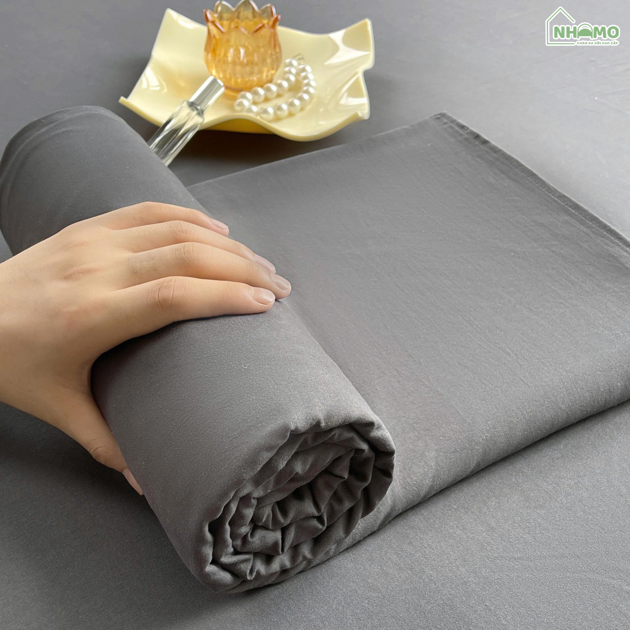 Bộ Ga Gối Đũi Sợi Tre Pastel Màu Đen - Ảnh 3