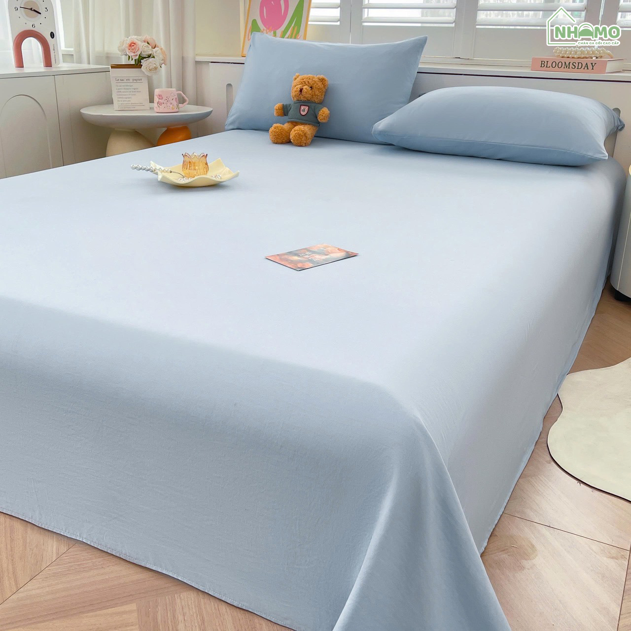 Bộ Ga Gối Đũi Sợi Tre Pastel Màu Xanh Dương - Ảnh 10