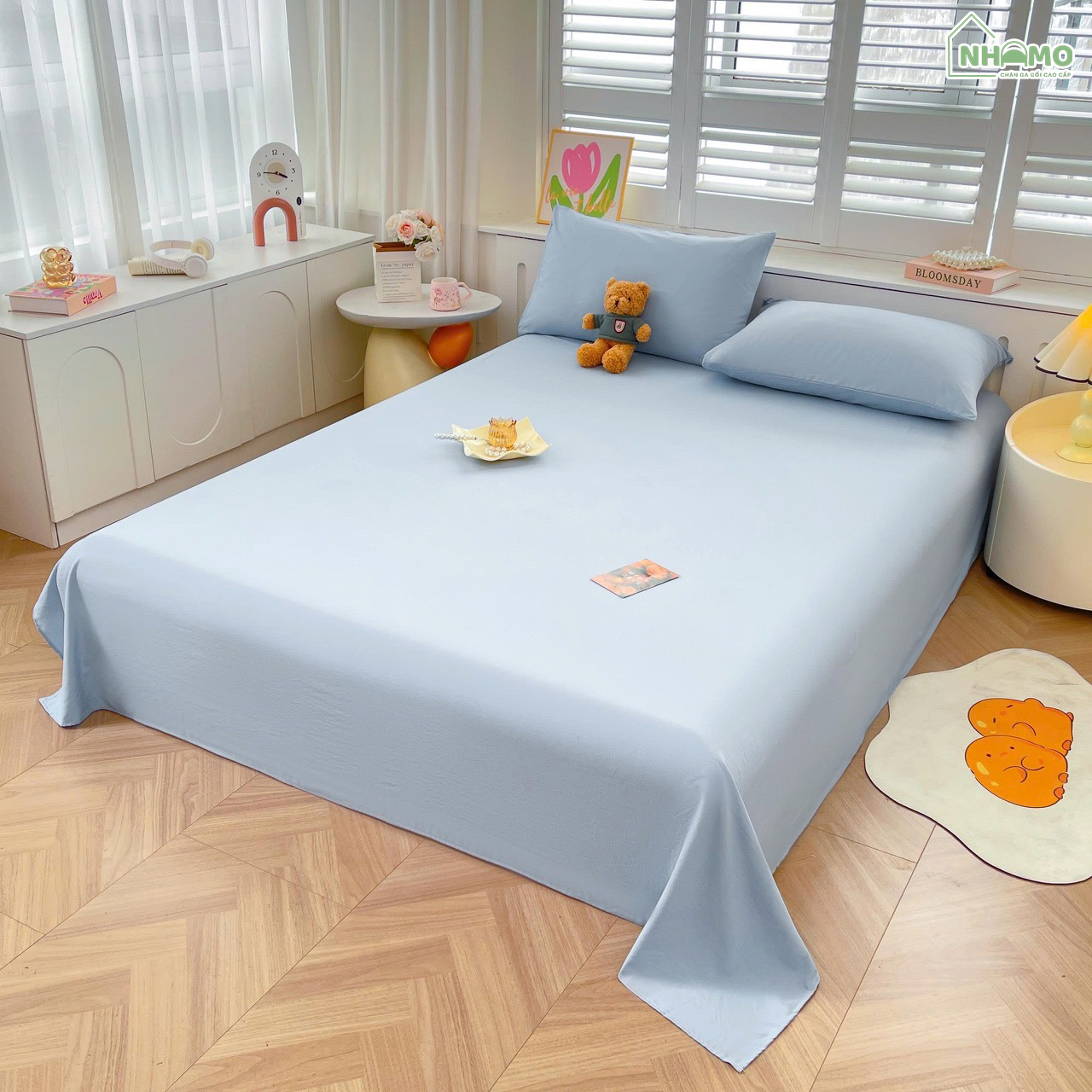 Bộ Ga Gối Đũi Sợi Tre Pastel Màu Xanh Dương - Ảnh 9