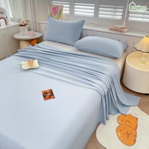 Bộ Ga Gối Đũi Sợi Tre Pastel Màu Xanh Dương