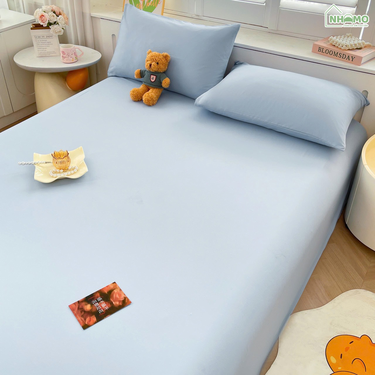 Bộ Ga Gối Đũi Sợi Tre Pastel Màu Xanh Dương - Ảnh 8