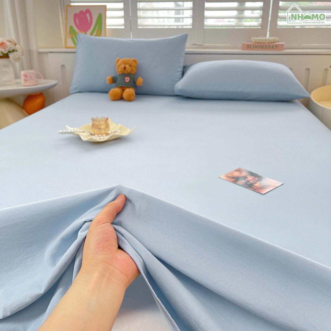 Bộ Ga Gối Đũi Sợi Tre Pastel Màu Xanh Dương - Ảnh 6