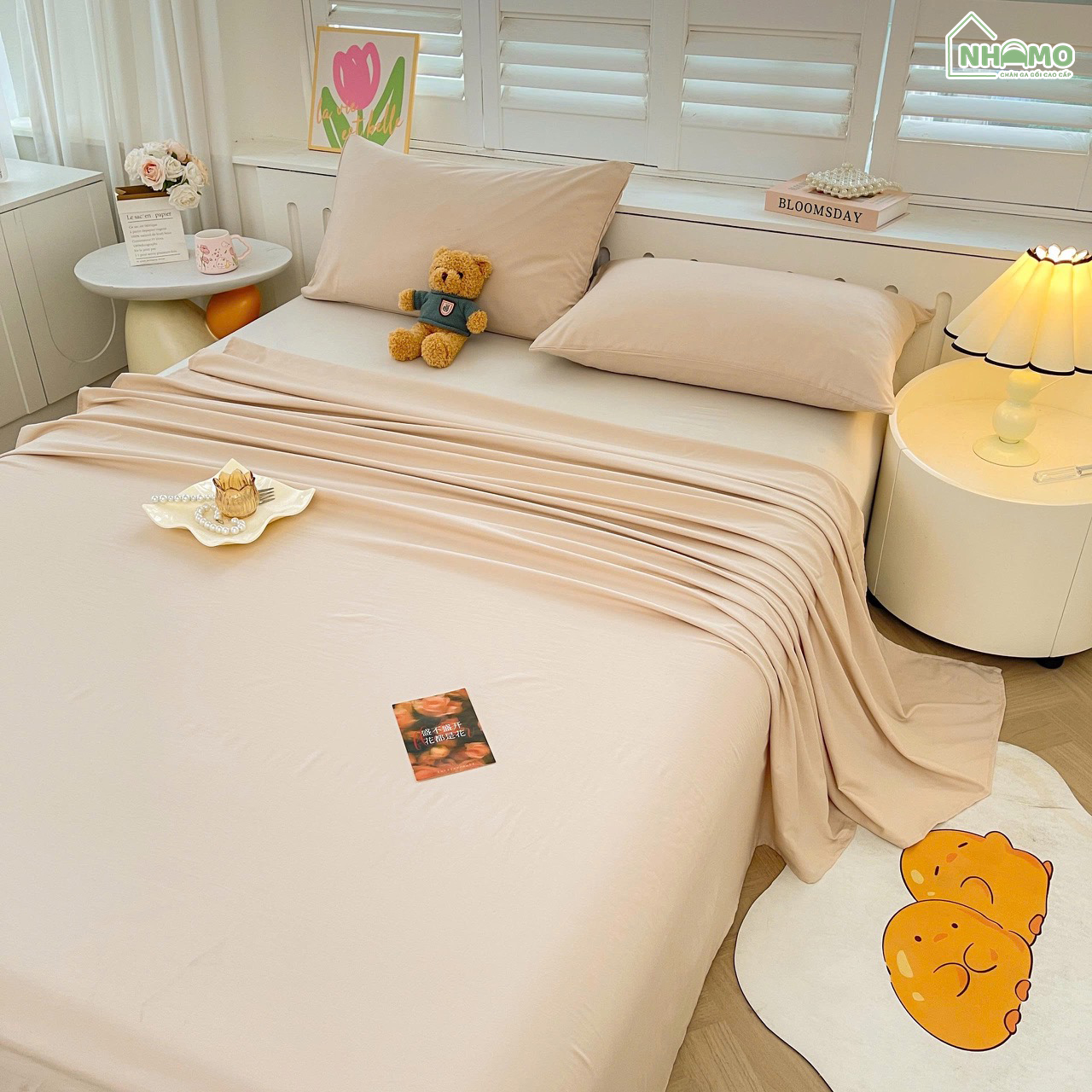 Bộ Ga Gối Đũi Sợi Tre Pastel Màu Be