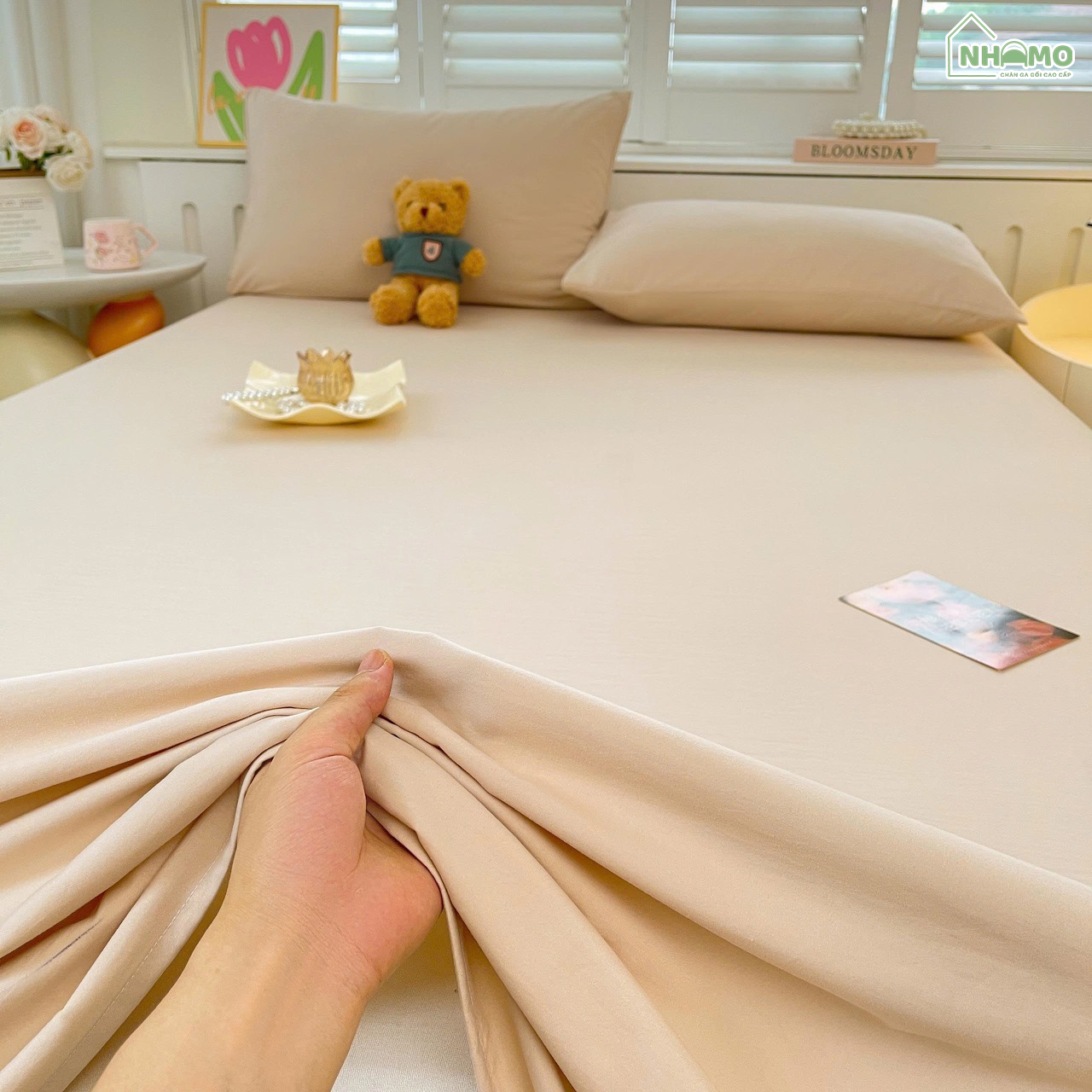 Bộ Ga Gối Đũi Sợi Tre Pastel Màu Be - Ảnh 4