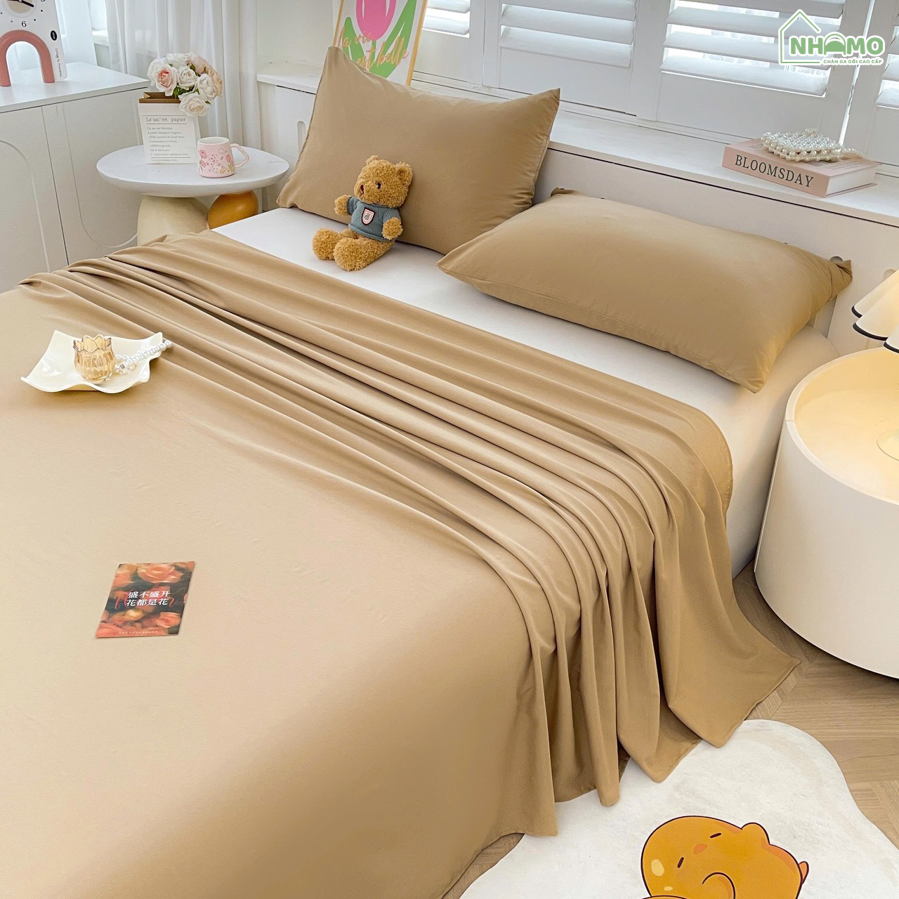 Bộ Ga Gối Đũi Sợi Tre Pastel Màu Nâu - Ảnh 7