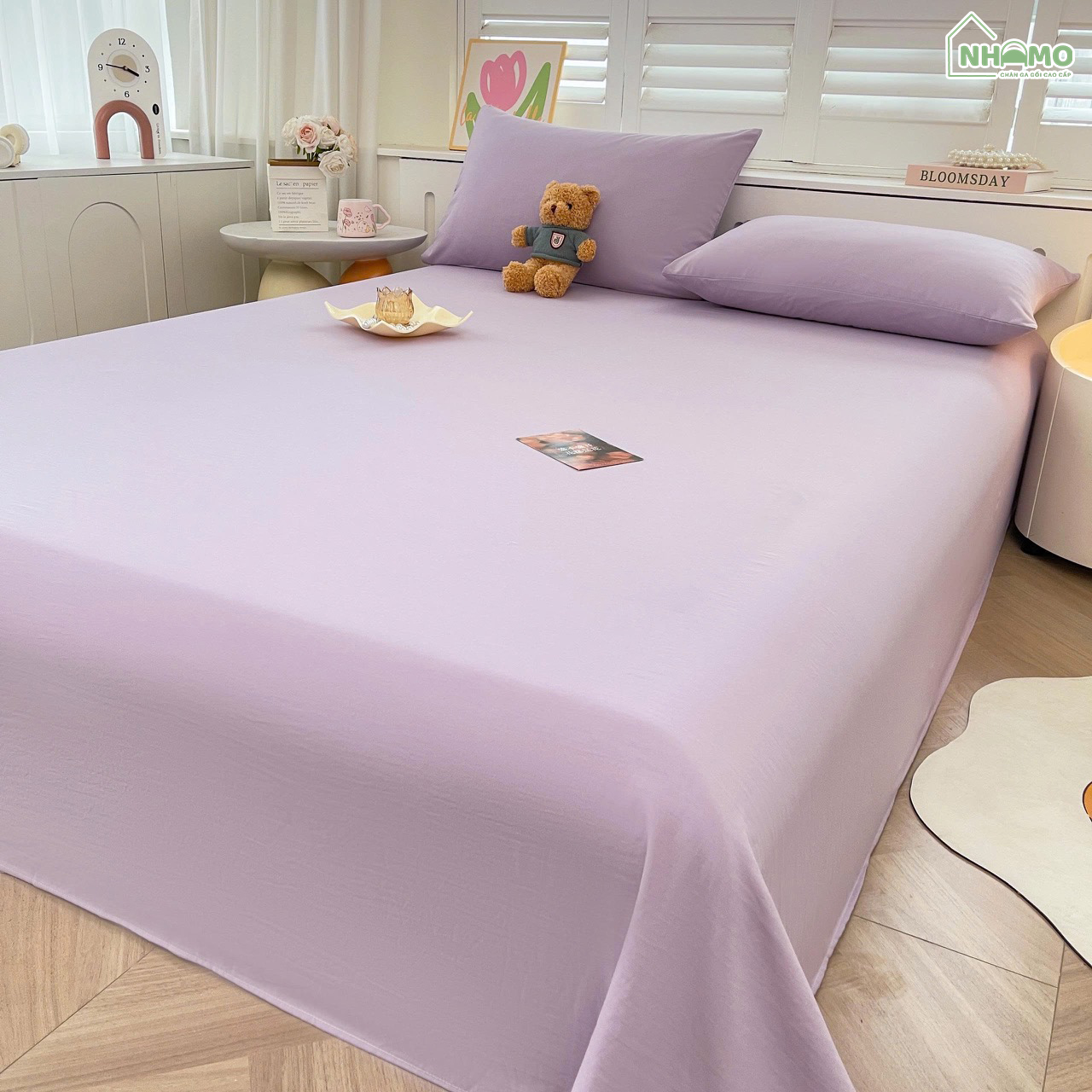 Bộ Ga Gối Đũi Sợi Tre Pastel Màu Tím - Ảnh 12