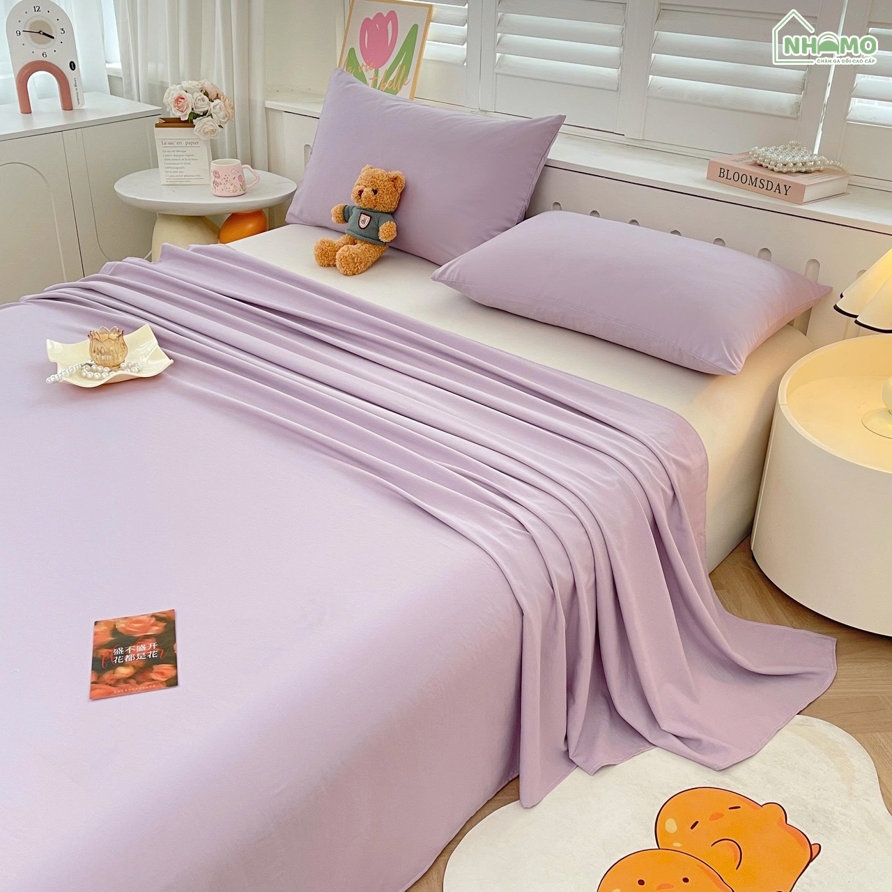 Bộ Ga Gối Đũi Sợi Tre Pastel Màu Tím