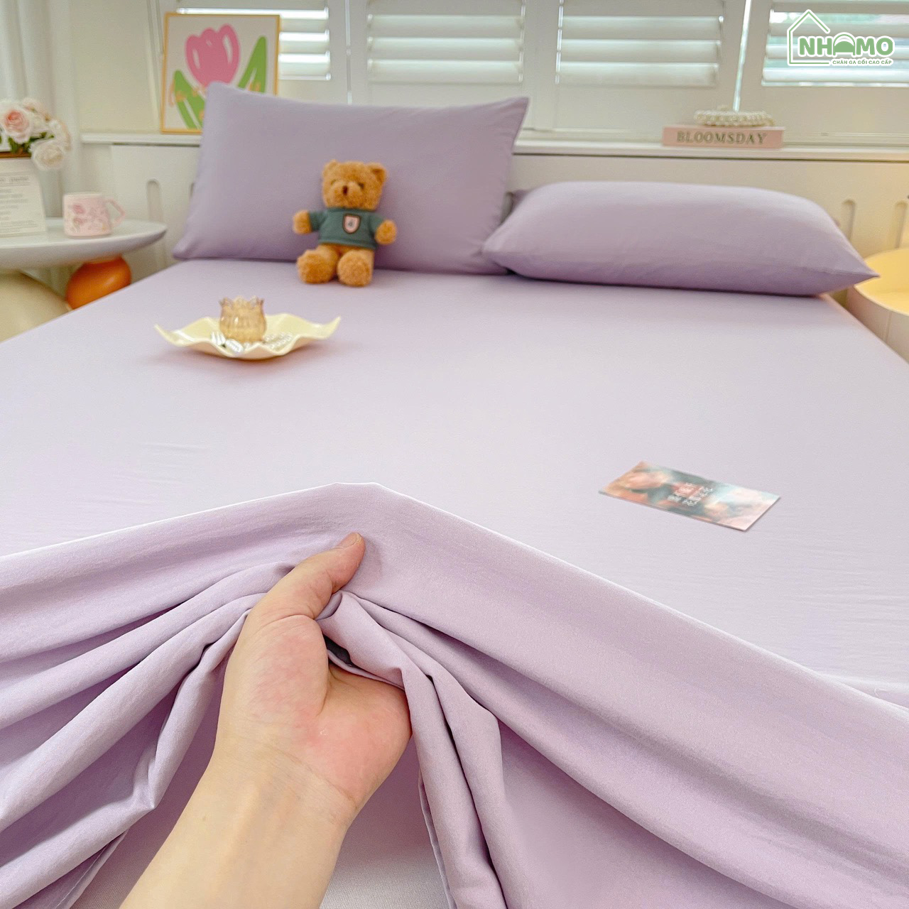 Bộ Ga Gối Đũi Sợi Tre Pastel Màu Tím - Ảnh 9