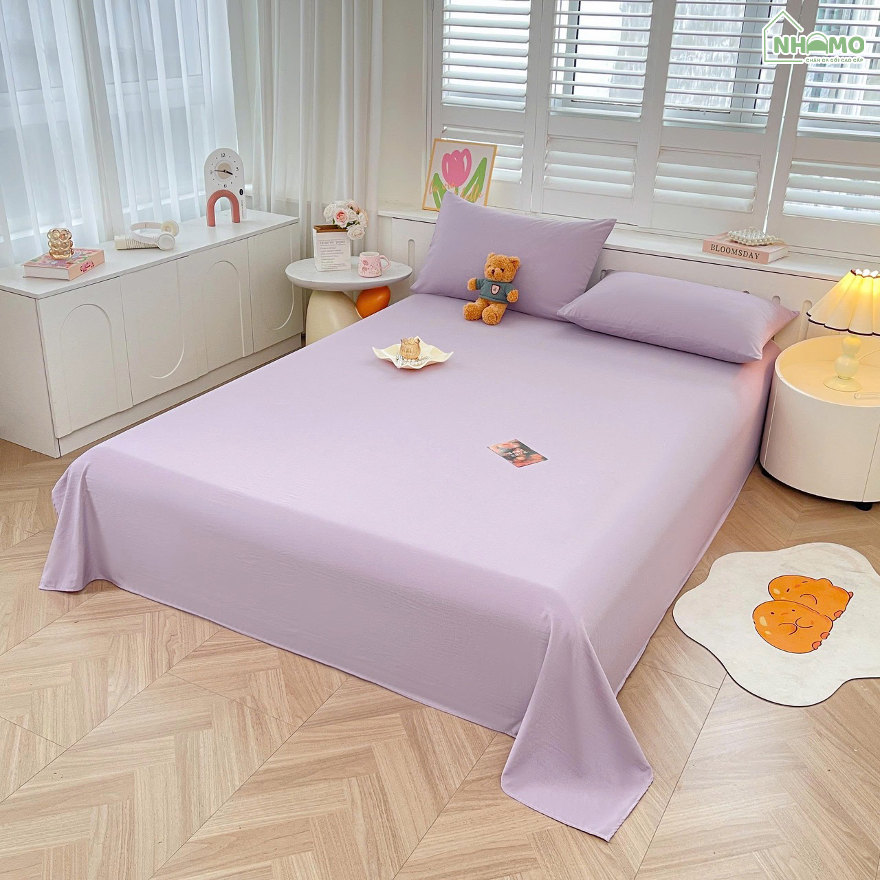 Bộ Ga Gối Đũi Sợi Tre Pastel Màu Tím - Ảnh 8