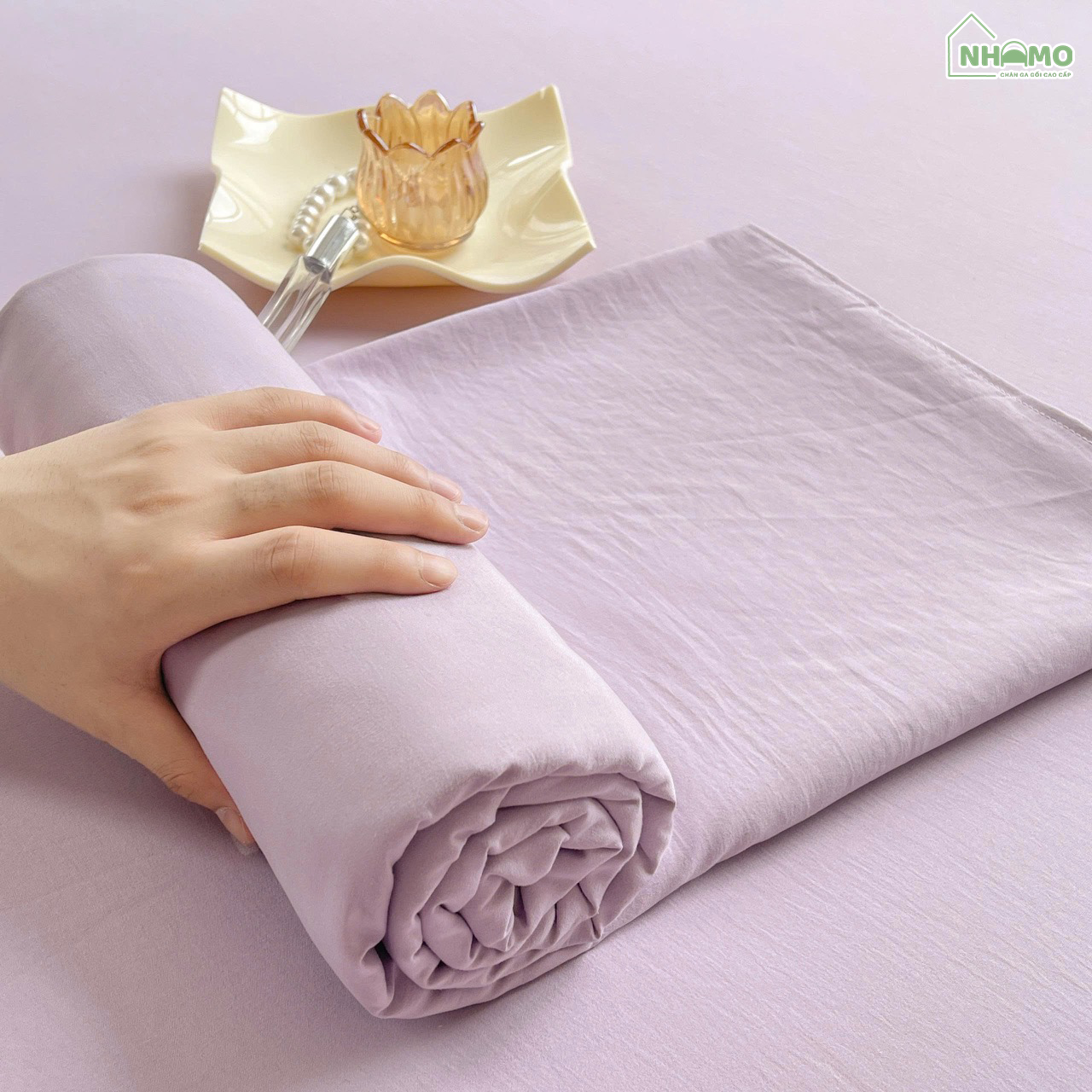 Bộ Ga Gối Đũi Sợi Tre Pastel Màu Tím - Ảnh 5
