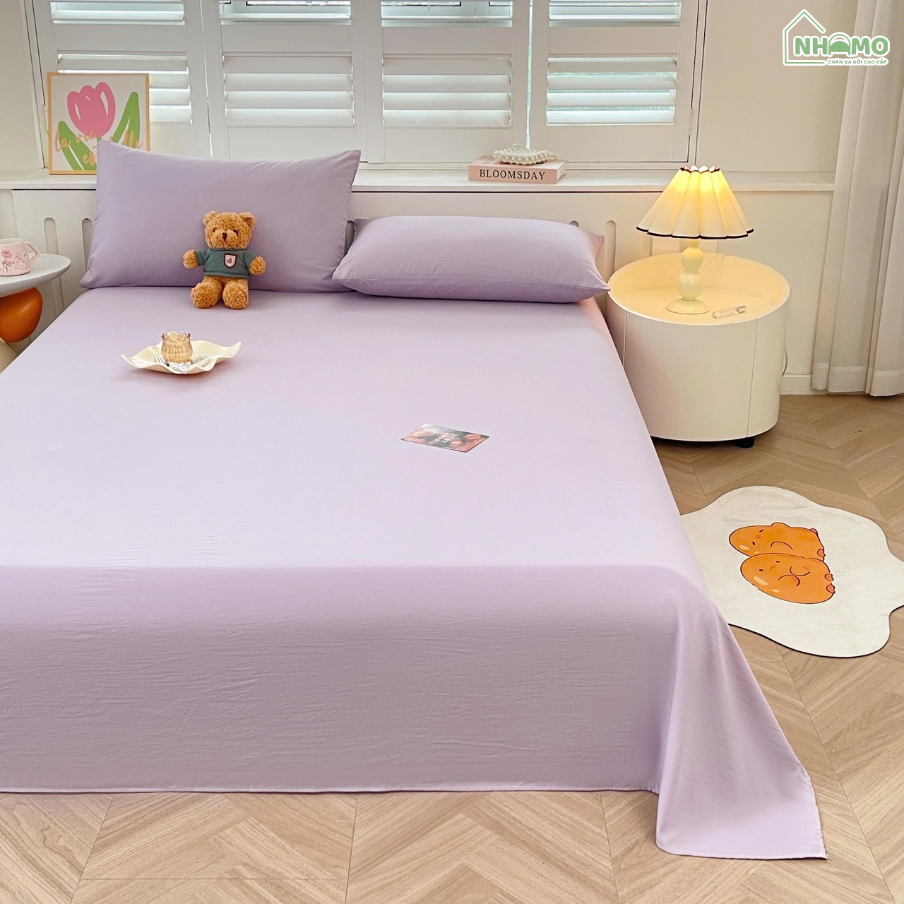 Bộ Ga Gối Đũi Sợi Tre Pastel Màu Tím - Ảnh 3