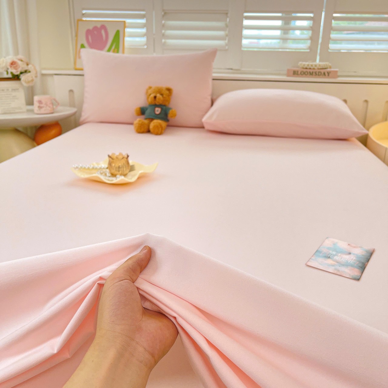 Bộ Ga Gối Đũi Sợi Tre Pastel Màu Hồng - Ảnh 6