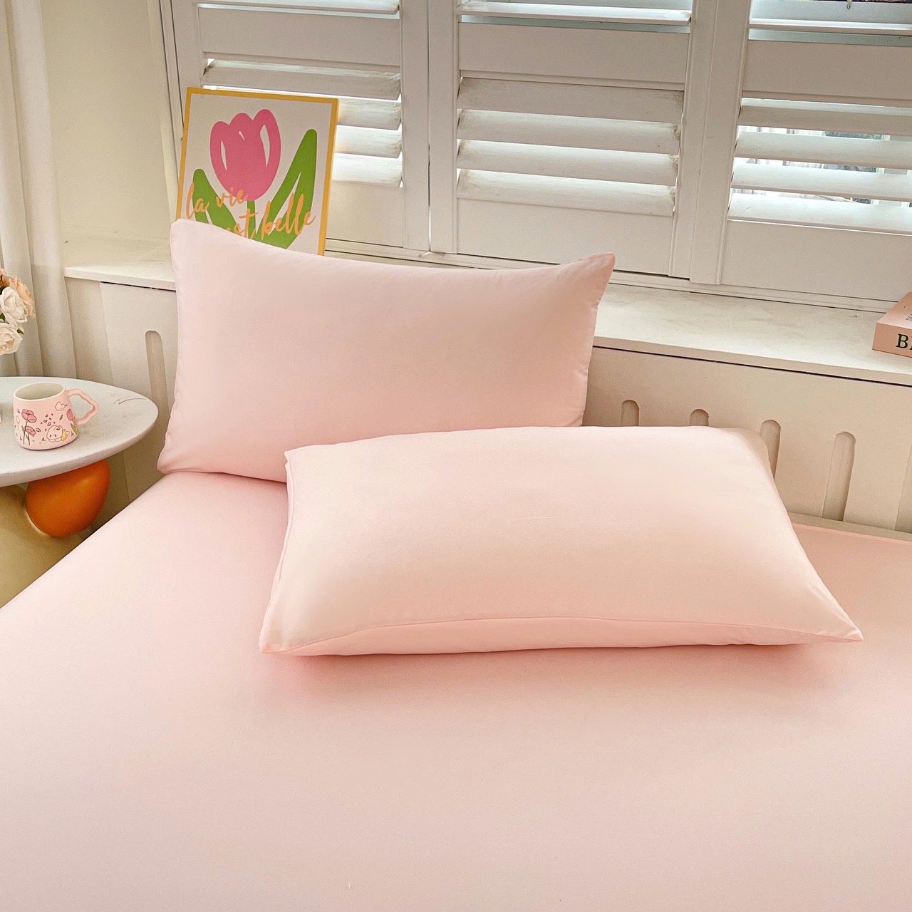 Bộ Ga Gối Đũi Sợi Tre Pastel Màu Hồng - Ảnh 3