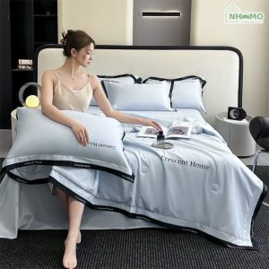 Chăn Hè Phi Lụa Cao Cấp Minimail Xanh Da Trời