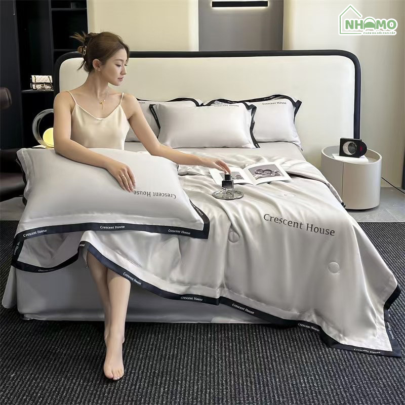 Chăn Hè Phi Lụa Cao Cấp Minimail Màu Xám