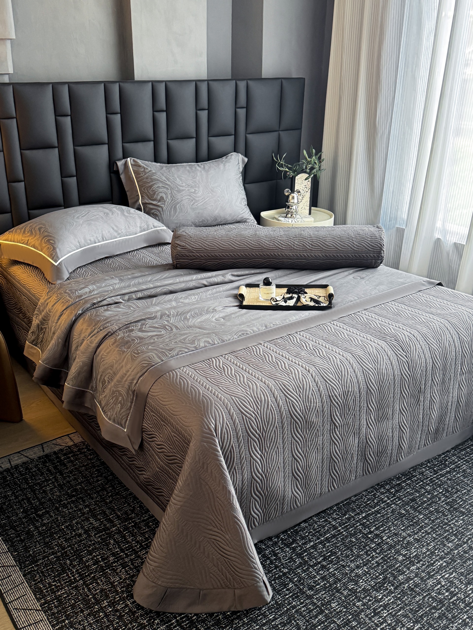 Bộ chăn ga Tencel Cao Cấp Roma 120s Màu Xám - Ảnh 2